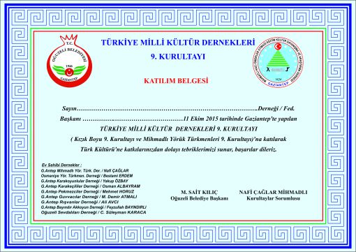 Milli Kültür Dernekleri 9.Kurultayı - 10-11 Ekim 2015 Karpuzatan/Oğuzeli/Gaziantep 